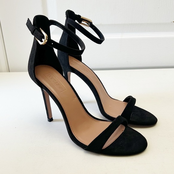 Topshop Black Ankle Strap High Heels Elegant Stilettos Sandals Size 7.5 UNWORN - Picture 3 of 15